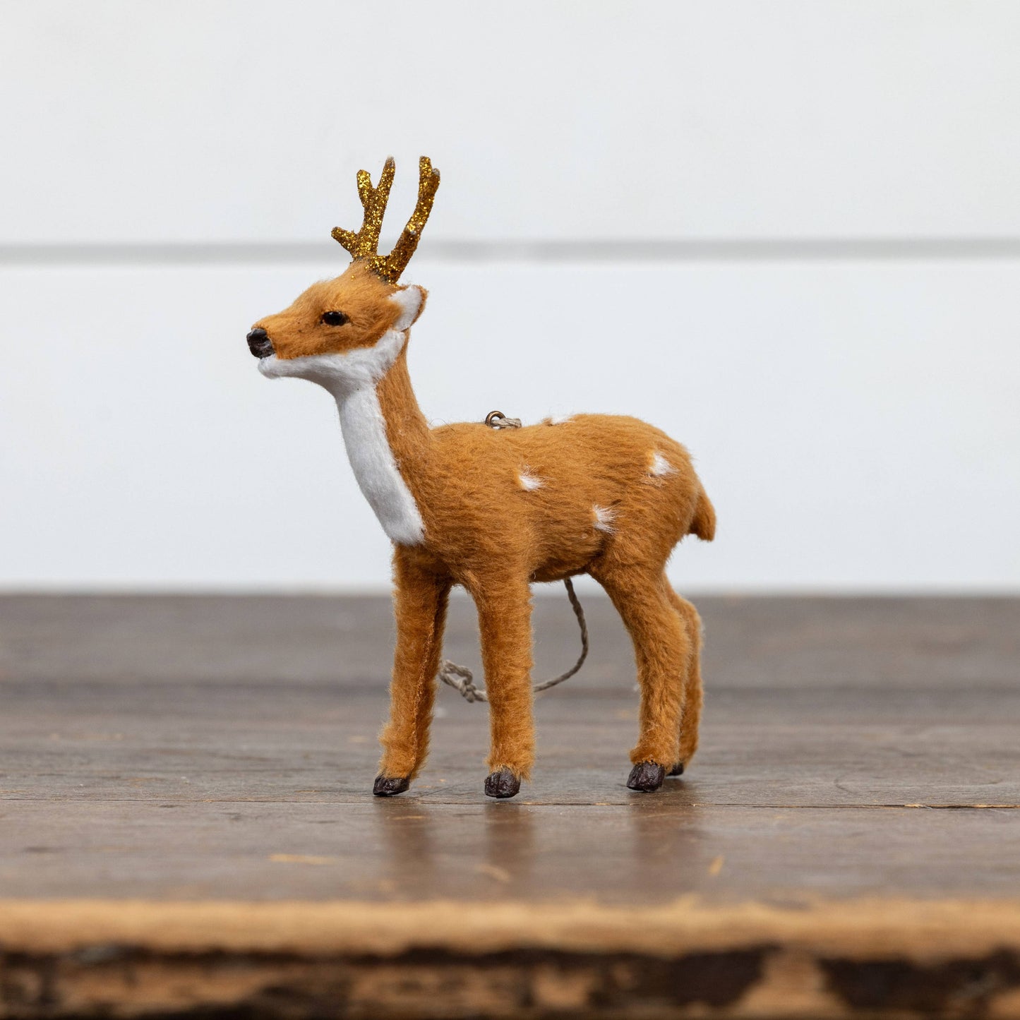 FUR DEER W/ GOLD GLITTERED ANTERS ORNAMENT