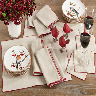 Red Crochet Scalloped Cotton Natural 20" Cloth Napkin