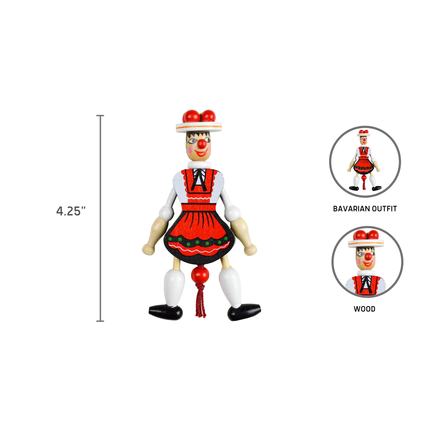 Bavarian Girl Wood Jumping Jack Toy Ornament
