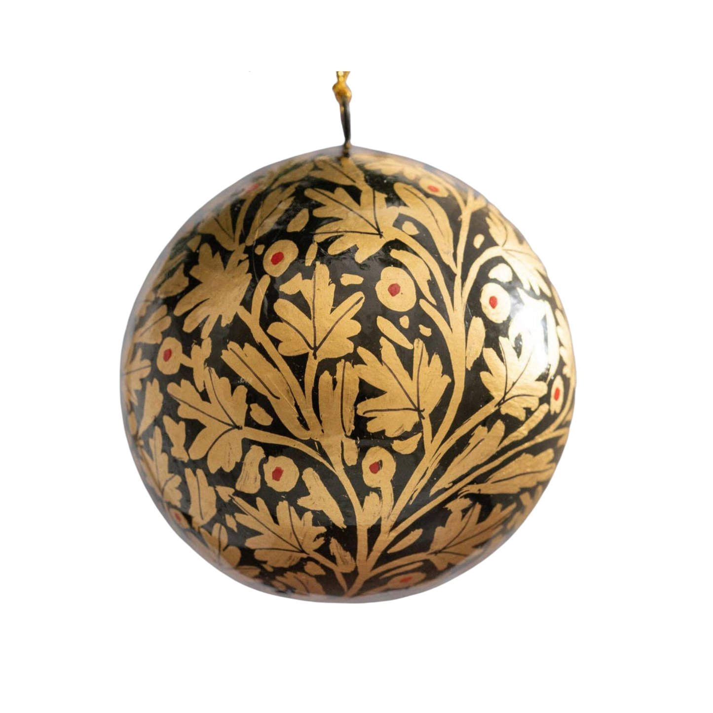 3" Black & Gold Leaf Paper Mache Hanging Bauble Ornament