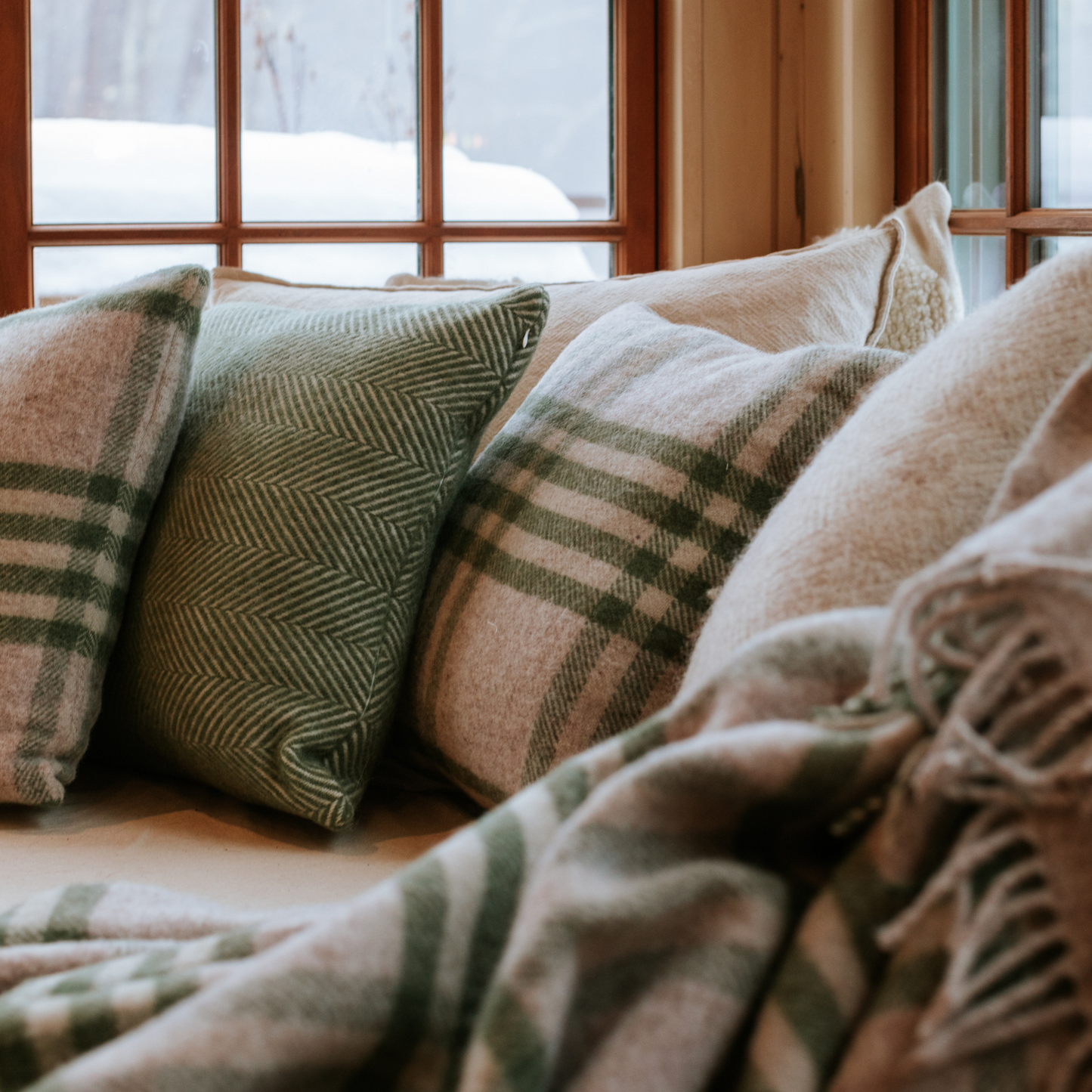 Blue Check British Wool Cushion