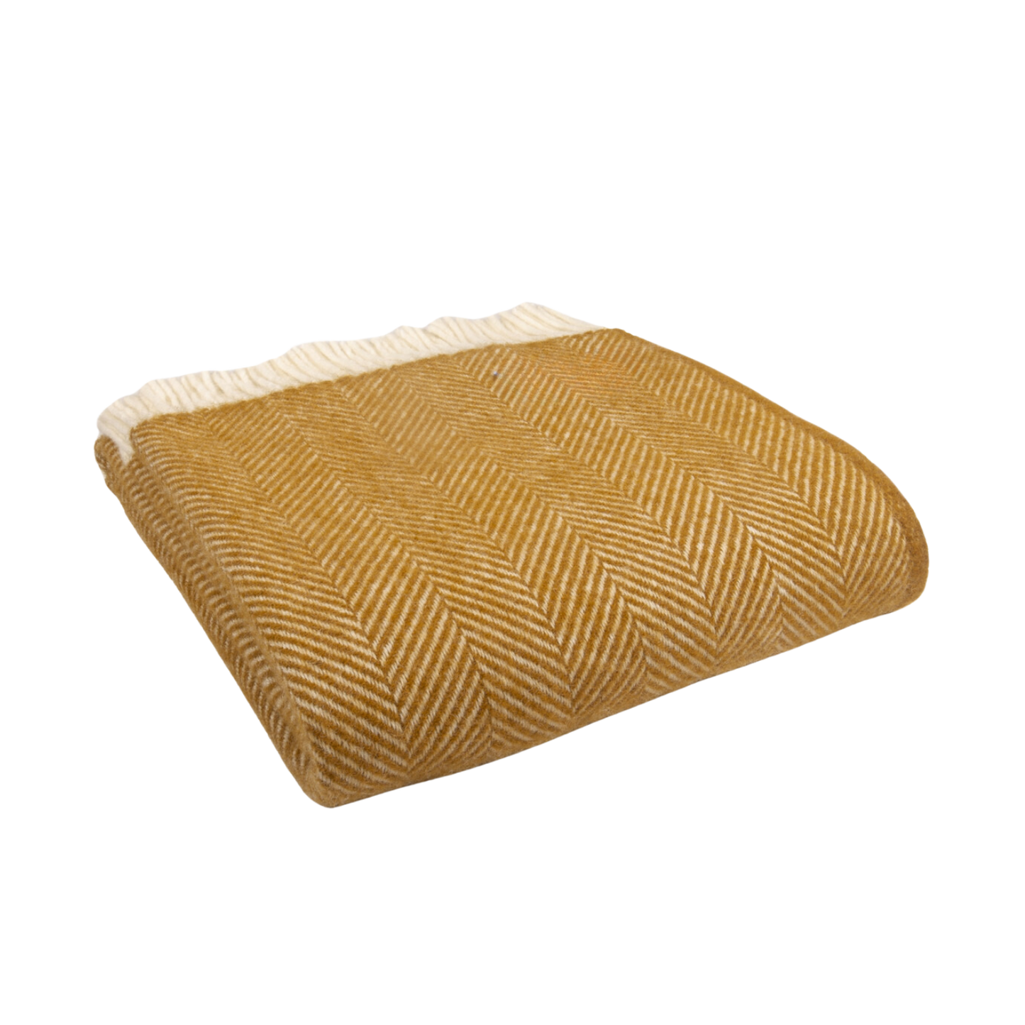 English Mustard Fishbone British Wool Throw / Blanket