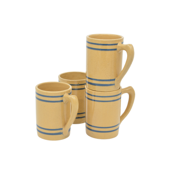 Yelloware Mugs with Cobalt Stripes | American Antique