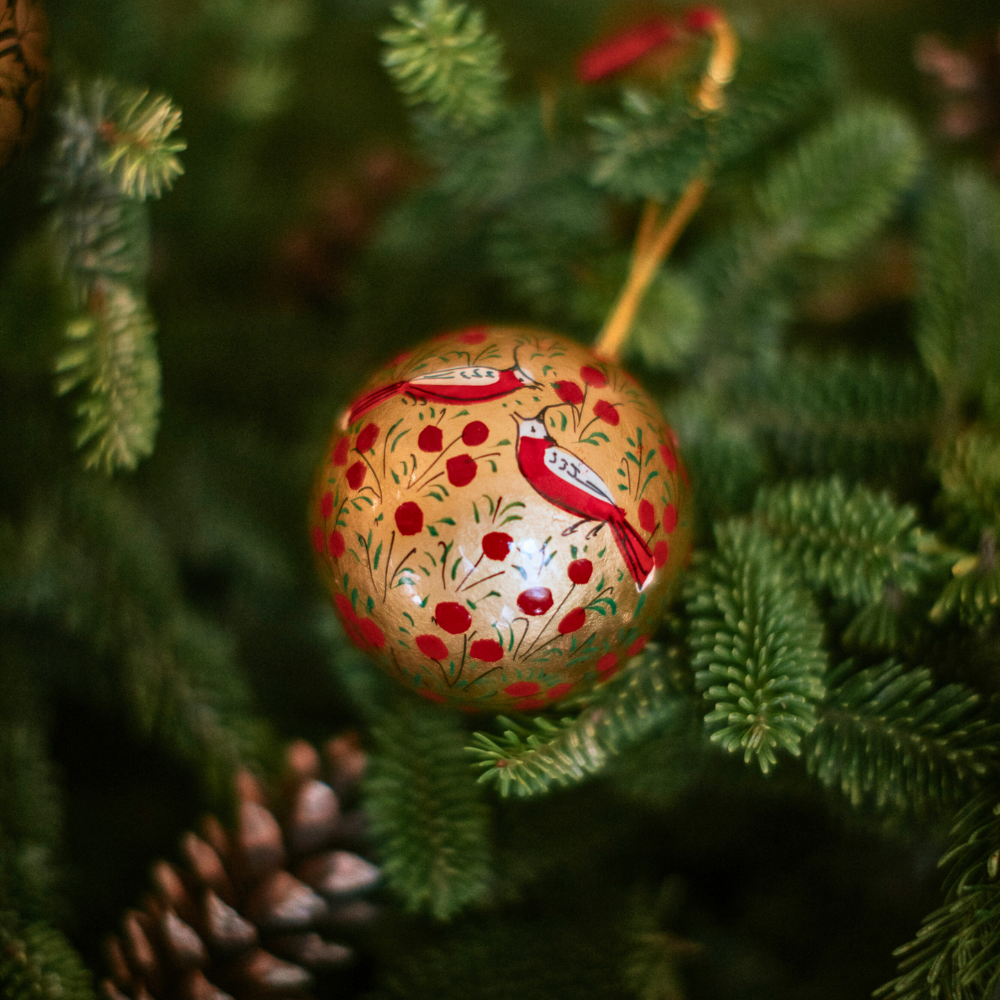 3" Gold & Red Bird Hanging Christmas Tree Bauble Ornament