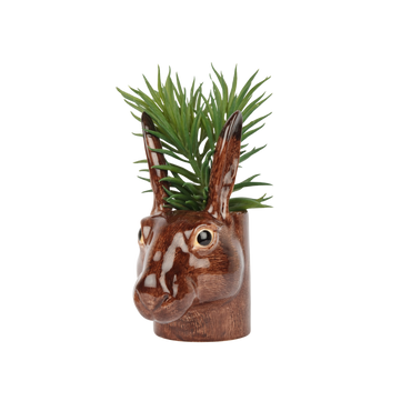 Quail hare / rabbit pen / plant pot in brown. Hand-painted ceramics.