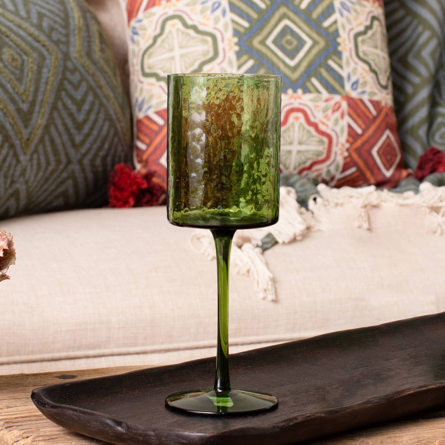 Hammered Wine Glass - Green