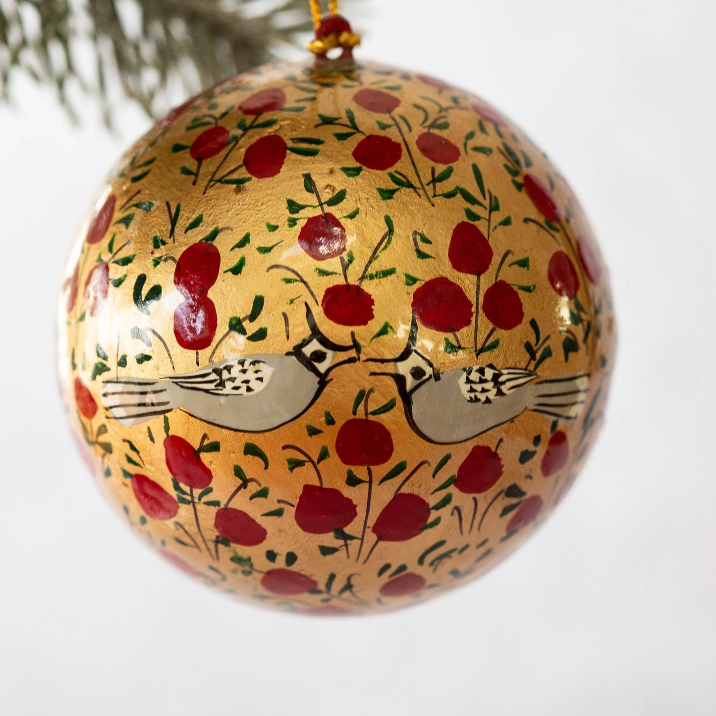 3" Gold & Red Bird Hanging Christmas Tree Bauble Ornament