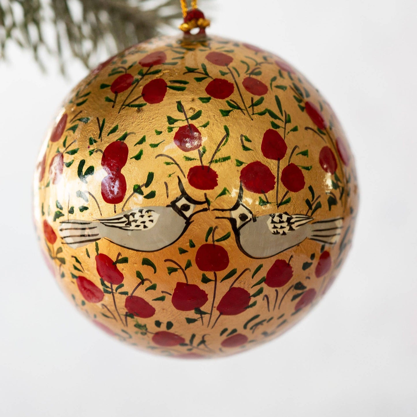 3" Gold & Red Bird Hanging Christmas Tree Bauble Ornament
