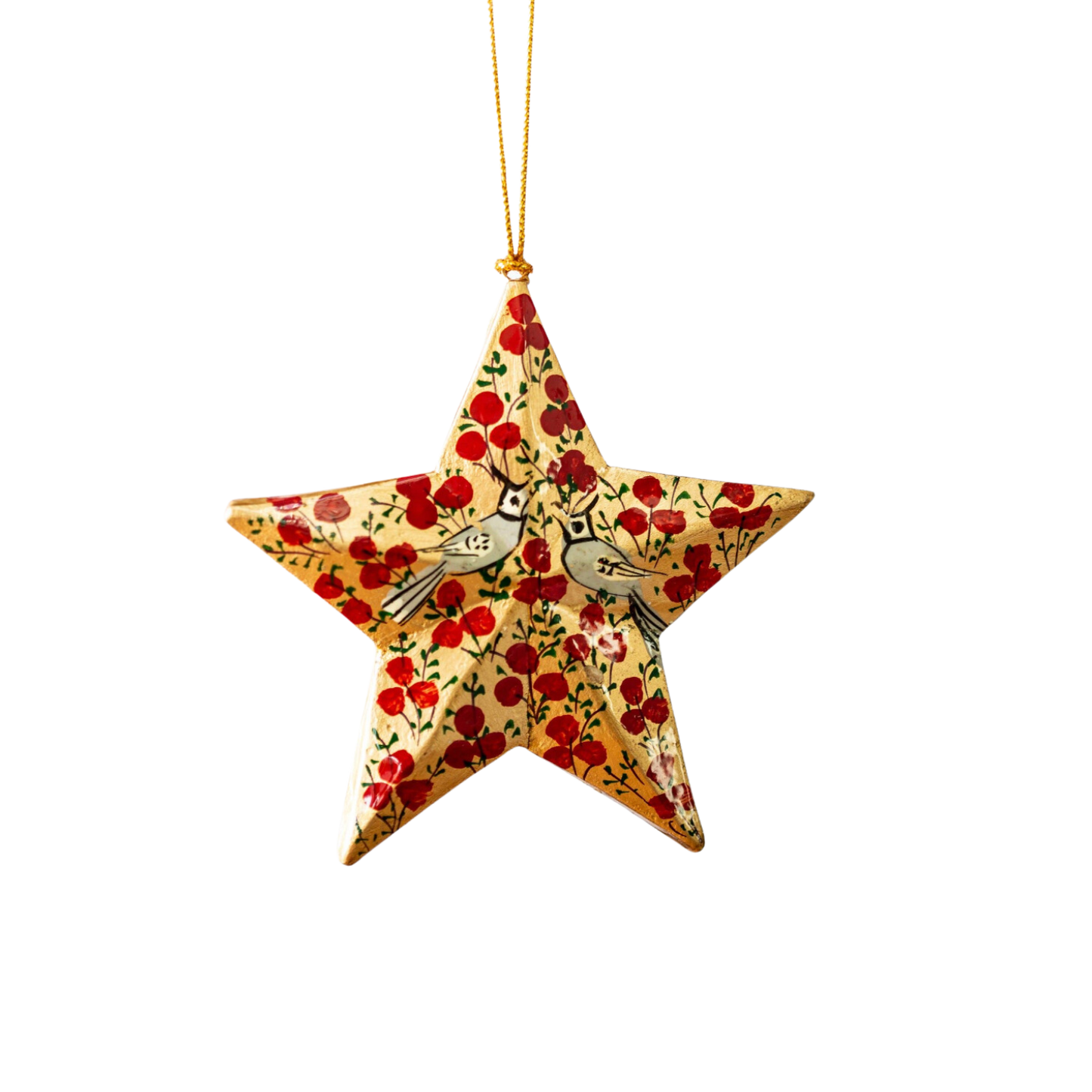 Red and Gold Bird Hanging Star Ornament