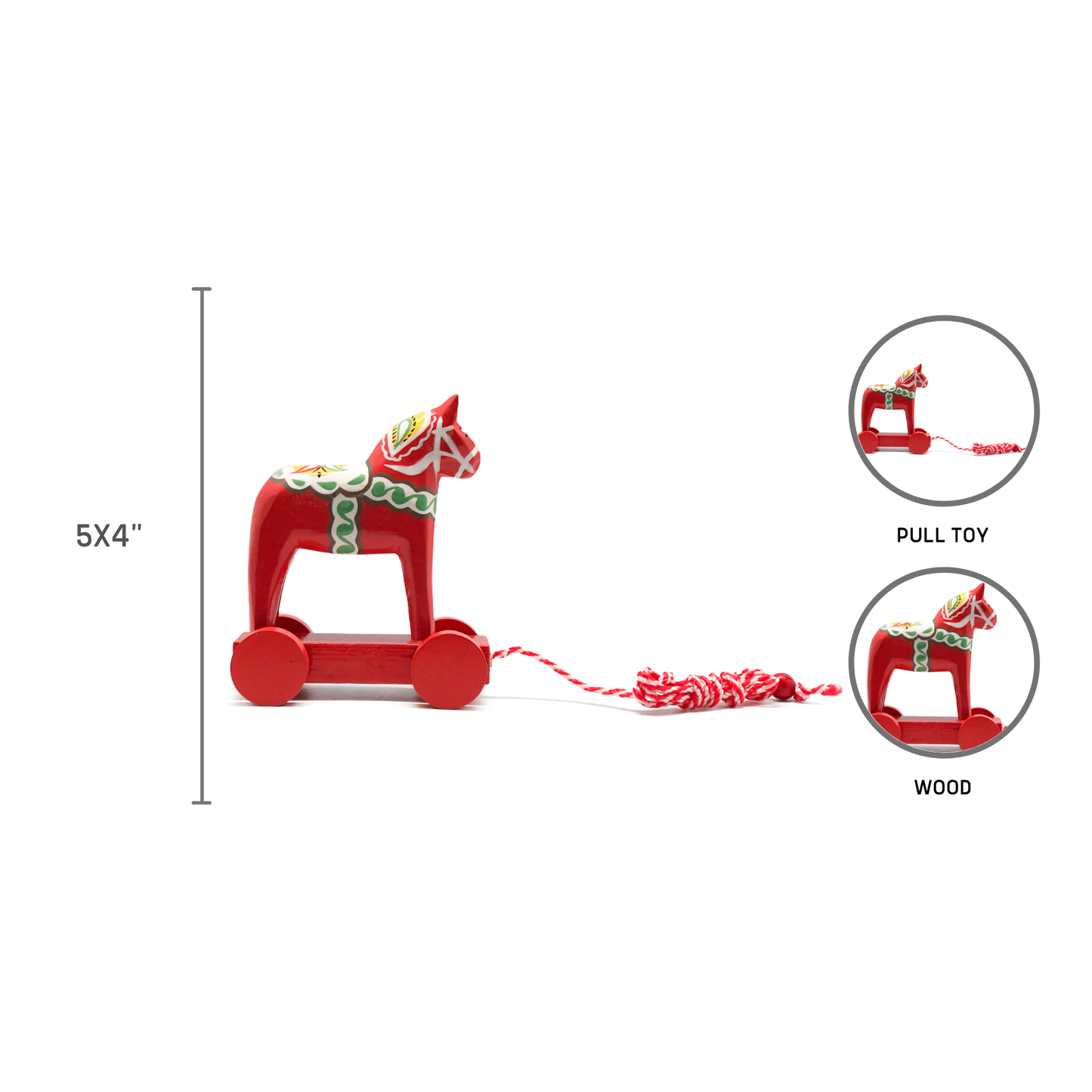 Swedish Horse Themed Pull Toy Dala Horse