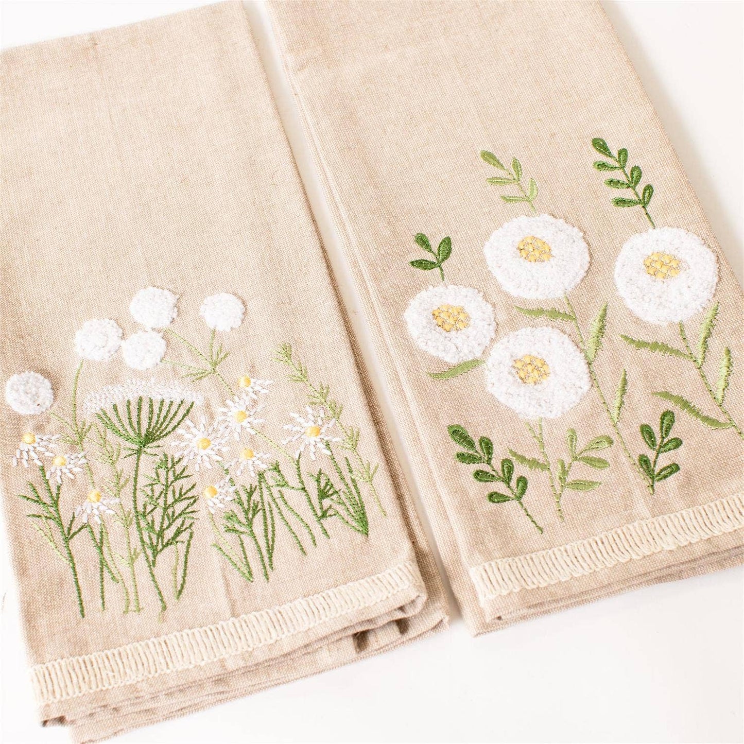Embroidered Cotton Tea Towel - Chamomile Floral