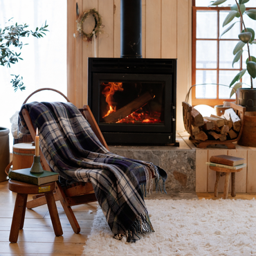 Tartan Navy Dress Gordon British Wool Throw / Blanket