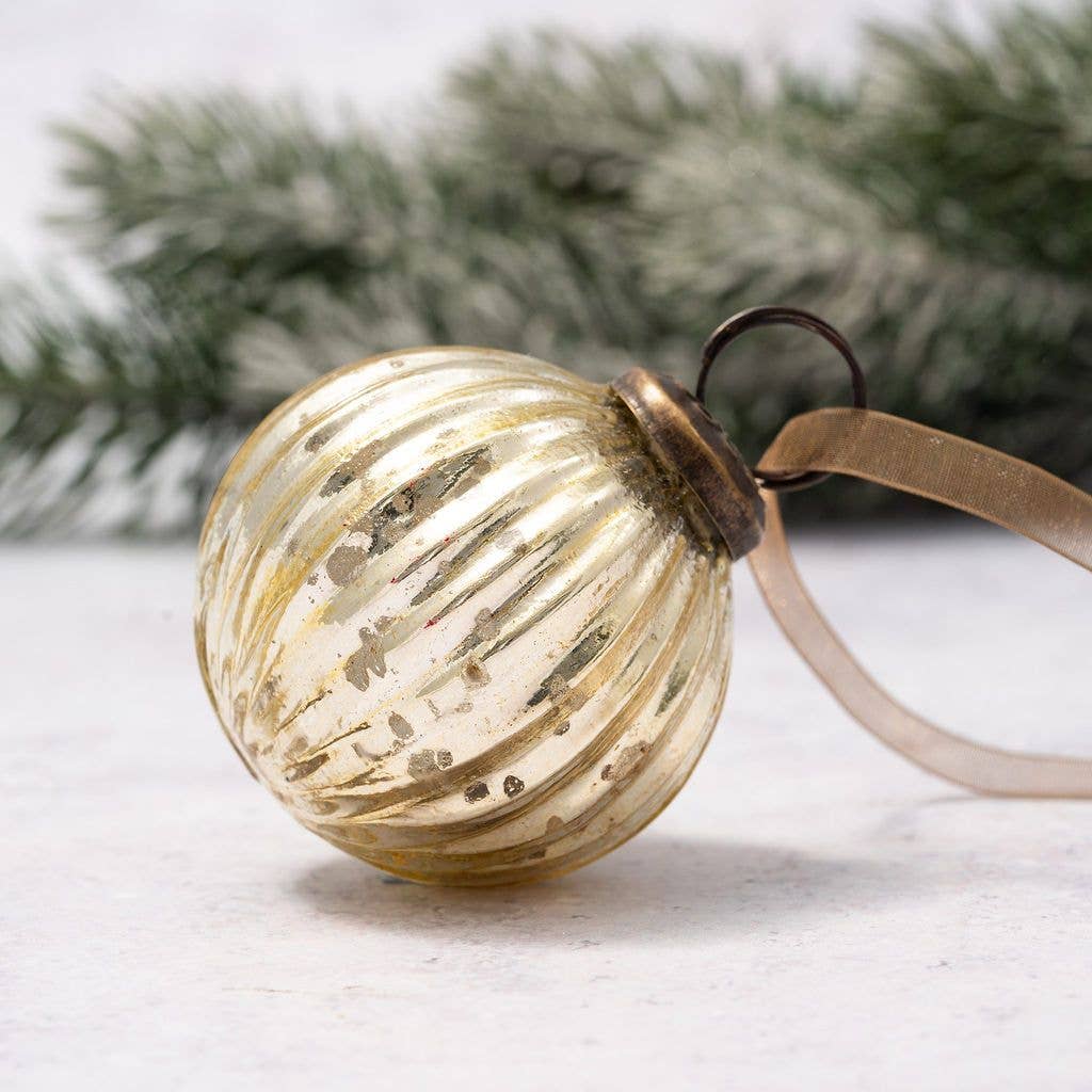 2" Medium Gold Ribbed Glass Ball Christmas Tree Ornament