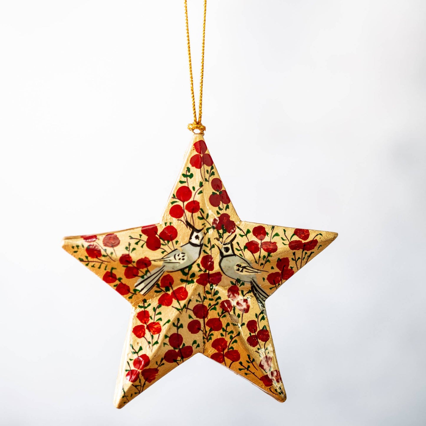 Red and Gold Bird Hanging Star Ornament