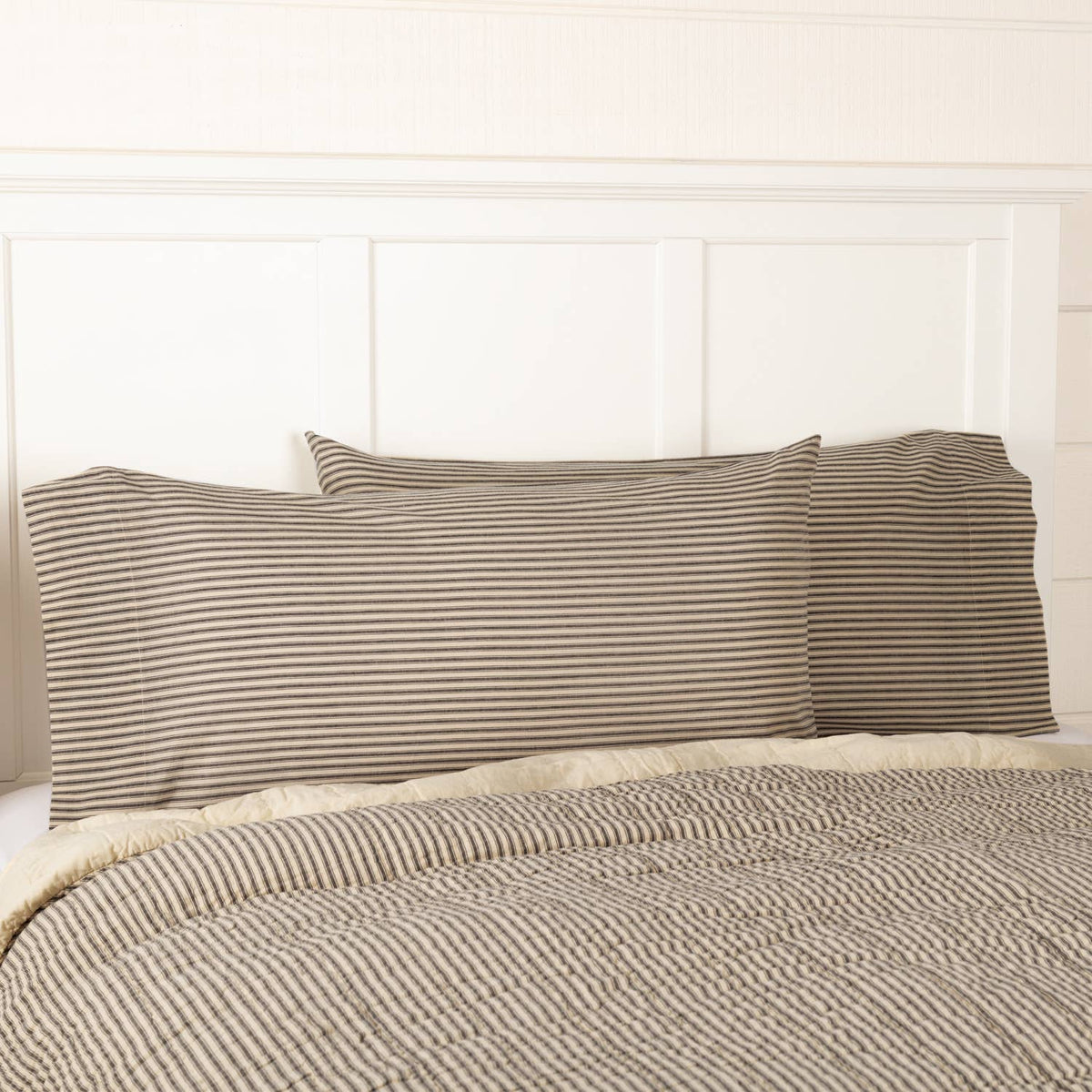 Sawyer Mill Charcoal Ticking Stripe King Pillow Case Set 2pc