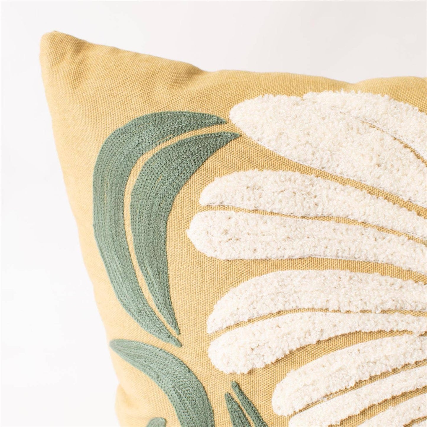 Embroidered Cotton Pillow - White Floral
