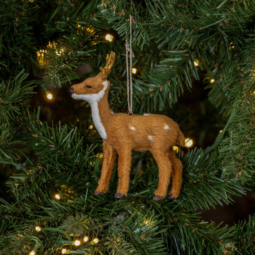 FUR DEER W/ GOLD GLITTERED ANTERS ORNAMENT