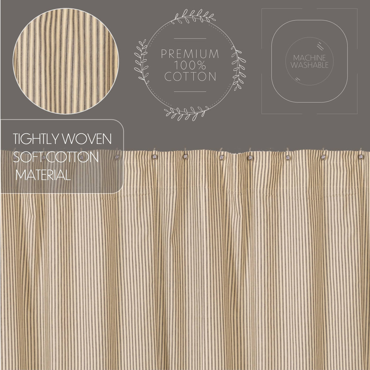 Sawyer Mill Charcoal Ticking Stripe Shower Curtain 72x72