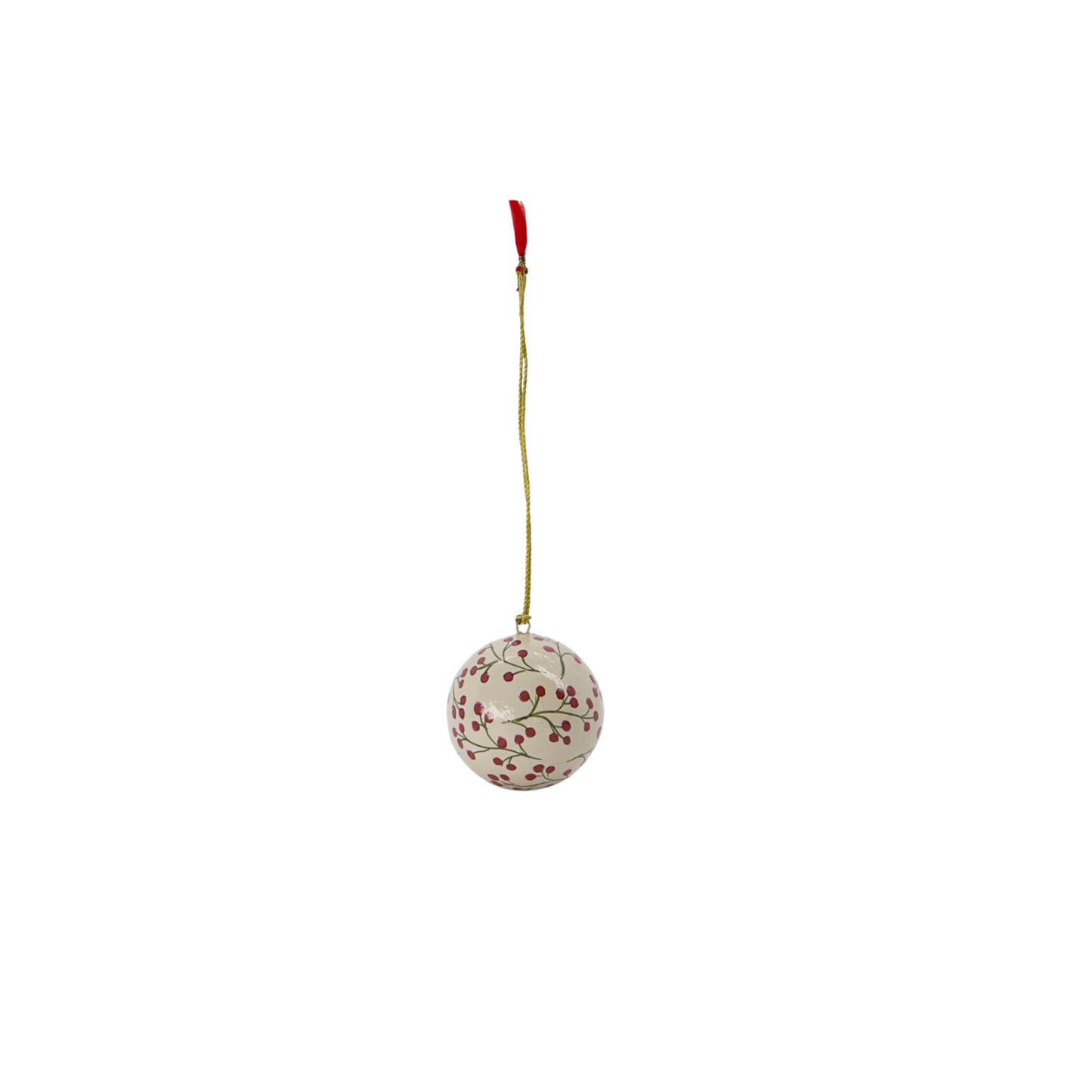 Papier Mache Bauble - Green Leaf & Berry Ornament