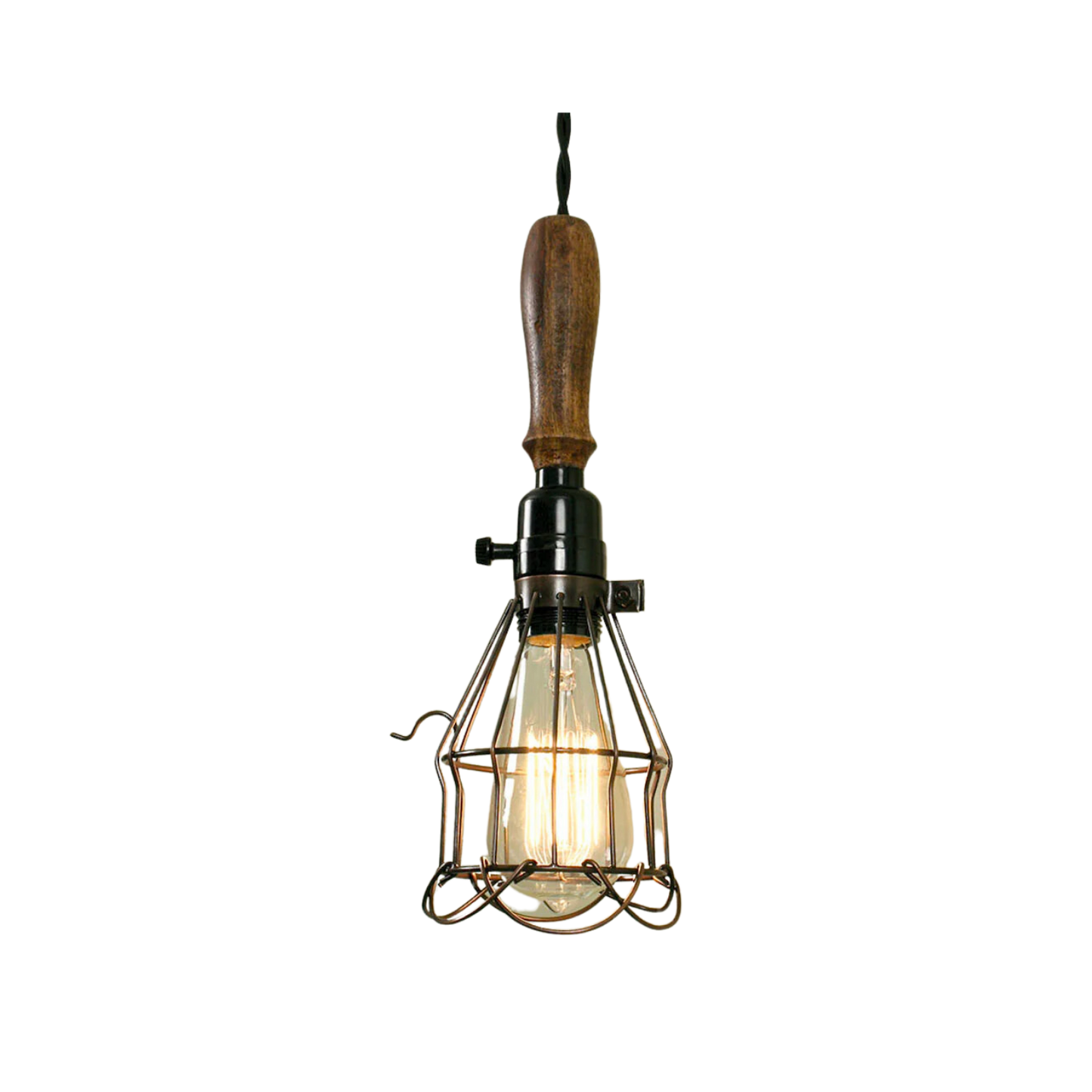 Industrial pendant light with Wooden Handle