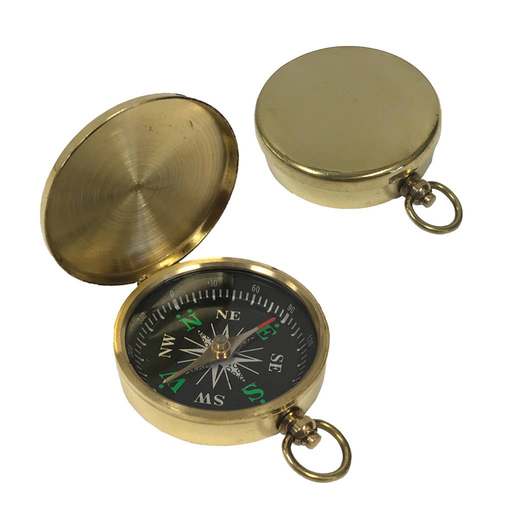 1-3/4" Flip-Top Solid Polished Brass Pocket Compass