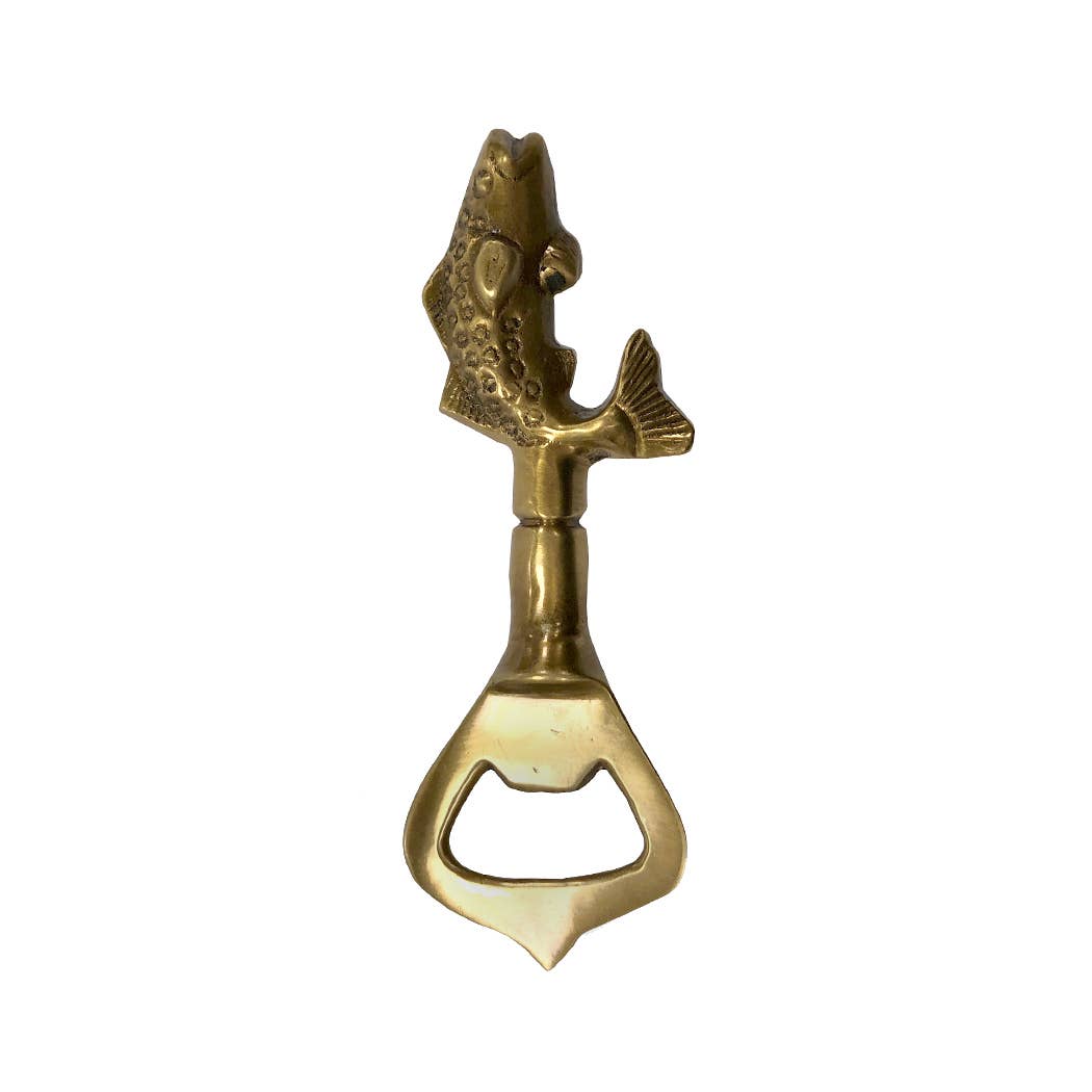 4-1/4" Antiqued Brass Fish Bottle Opener