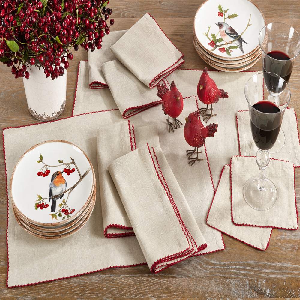 Red Crochet Scalloped Cotton Natural 20" Cloth Napkin