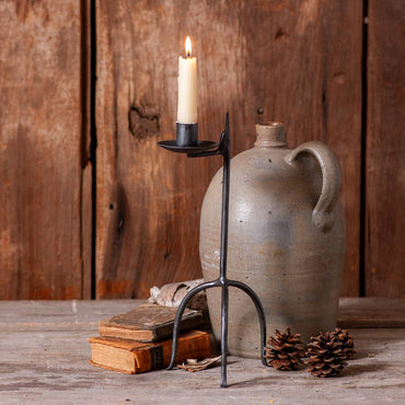 Single Taper Aged Wrought Iron Candle Holder