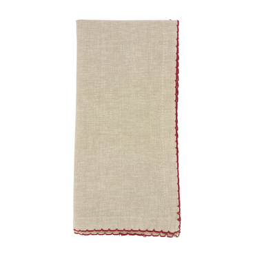Red Crochet Scalloped Cotton Natural 20" Cloth Napkin