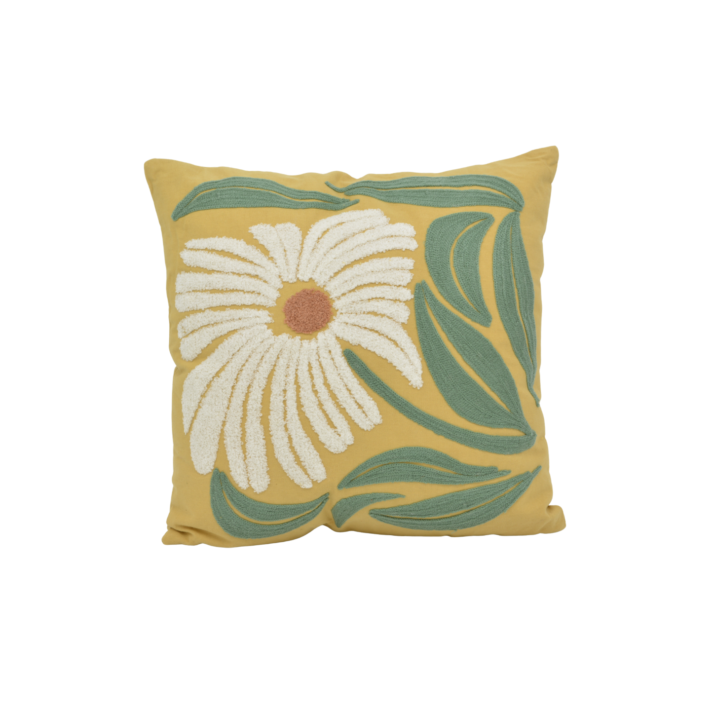 Embroidered Cotton Pillow - White Floral