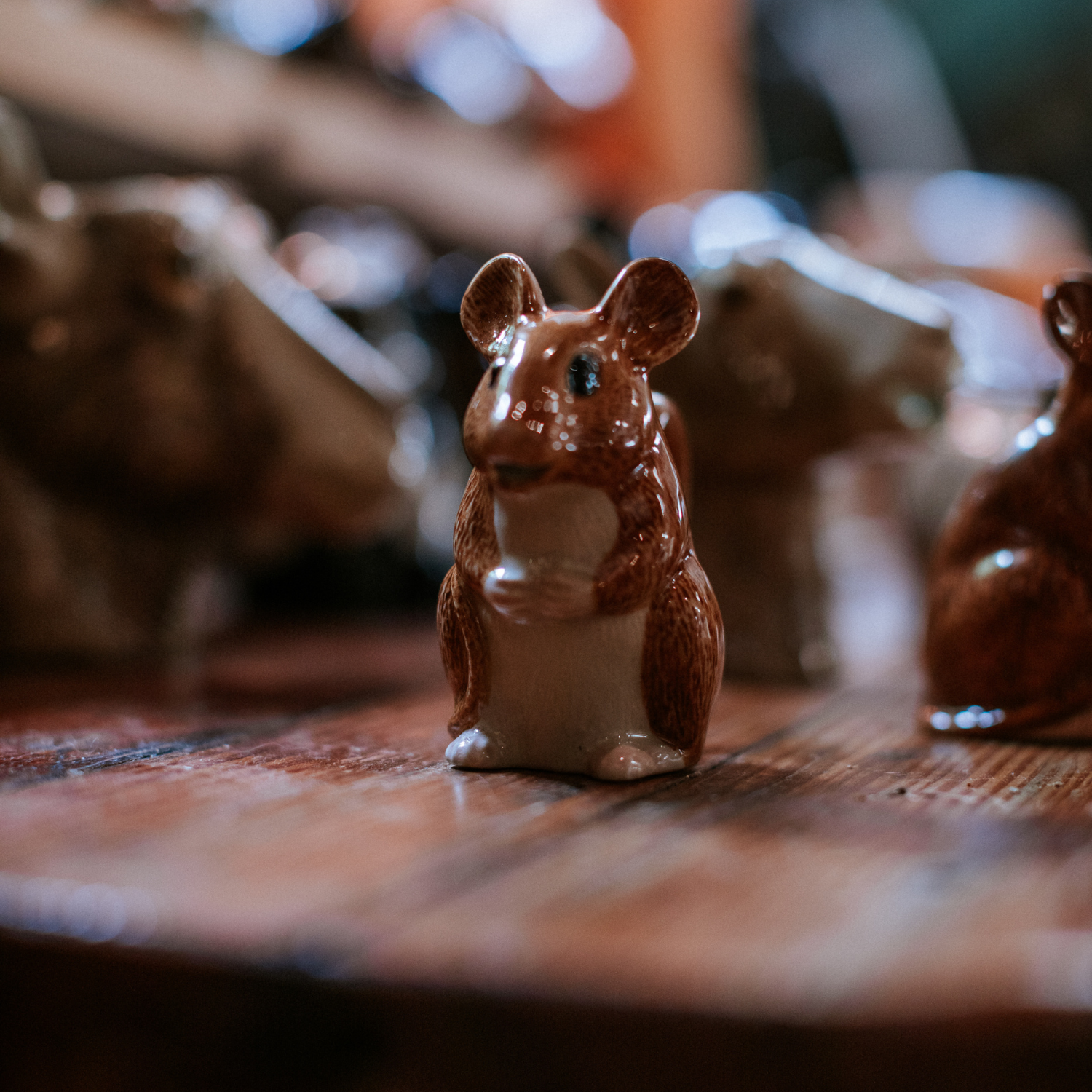 Quail animal ceramics hand painted wood mouse salt and pepper shakers 