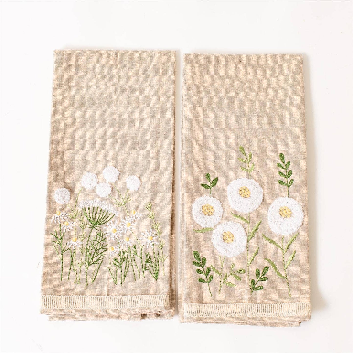 Embroidered Cotton Tea Towel - Chamomile Floral