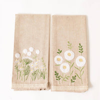 Embroidered Cotton Tea Towel - Chamomile Floral