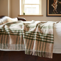 Olive Check British Wool Throw / Blanket