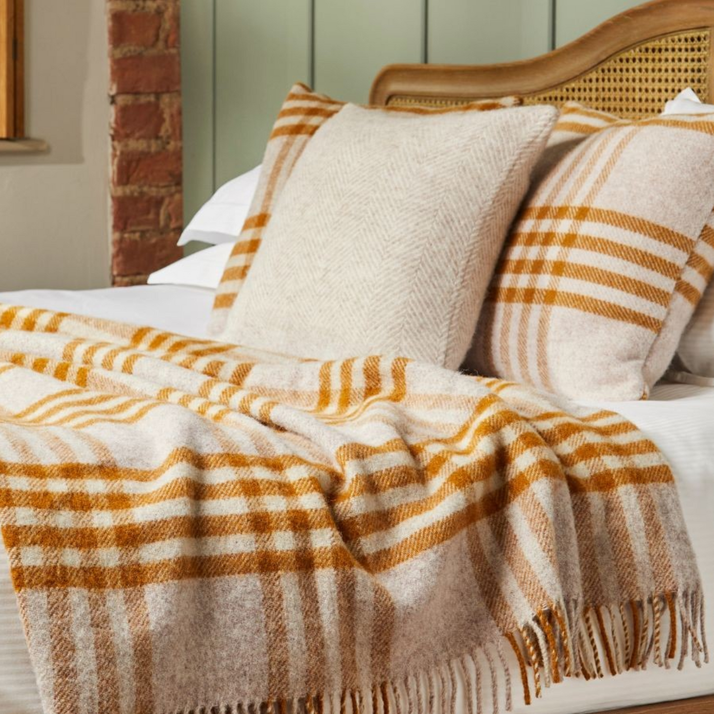 Mustard Check British Wool Throw / Blanket