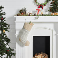 Grace Ticking Stripe Patch Stocking 12x20