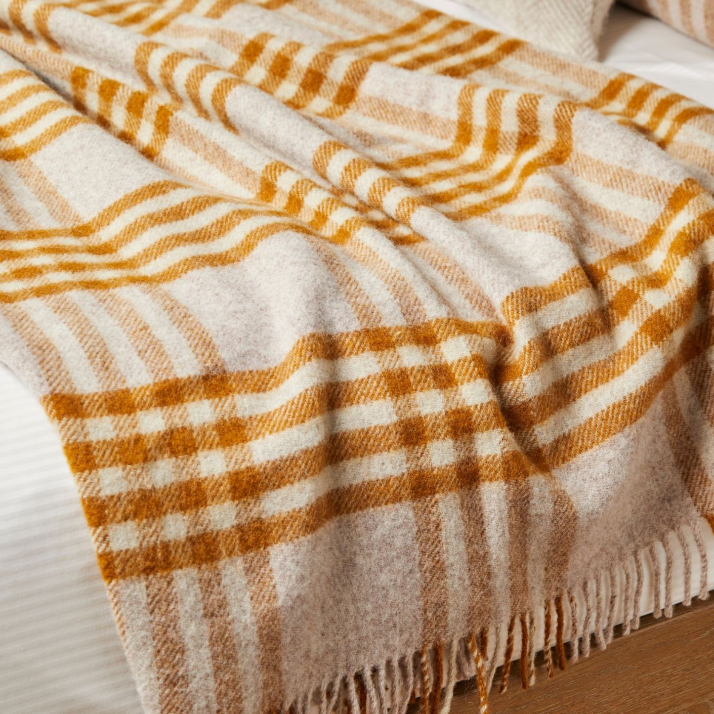 Mustard Check British Wool Throw / Blanket