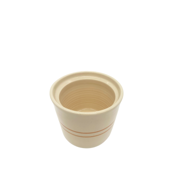 Striped stoneware crock with lid handmade in the USA 