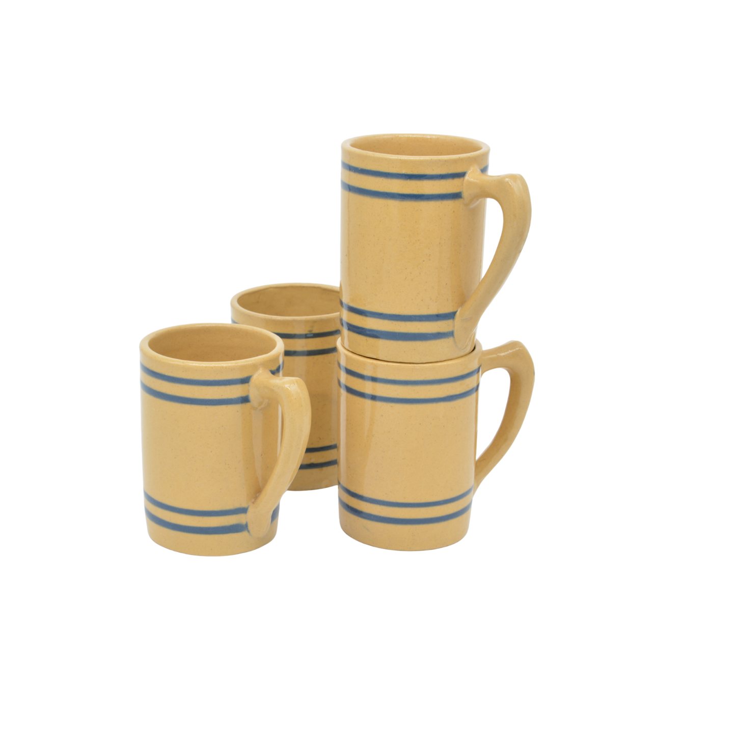 Yelloware Mugs with Cobalt Stripes | American Antique
