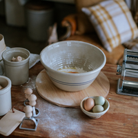 Classic country style martinez pottery handmade in the USA mixing bowl in kitchen during baking
