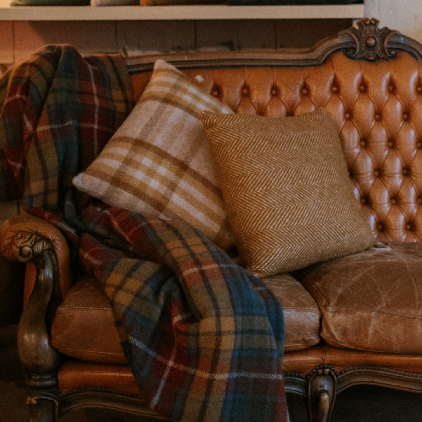 Mustard Check British Wool Cushion