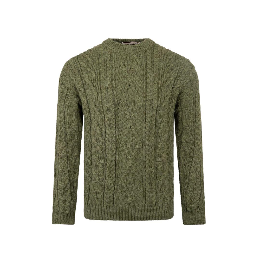 Homestedt British Wool Cable Knit Sweater - Green