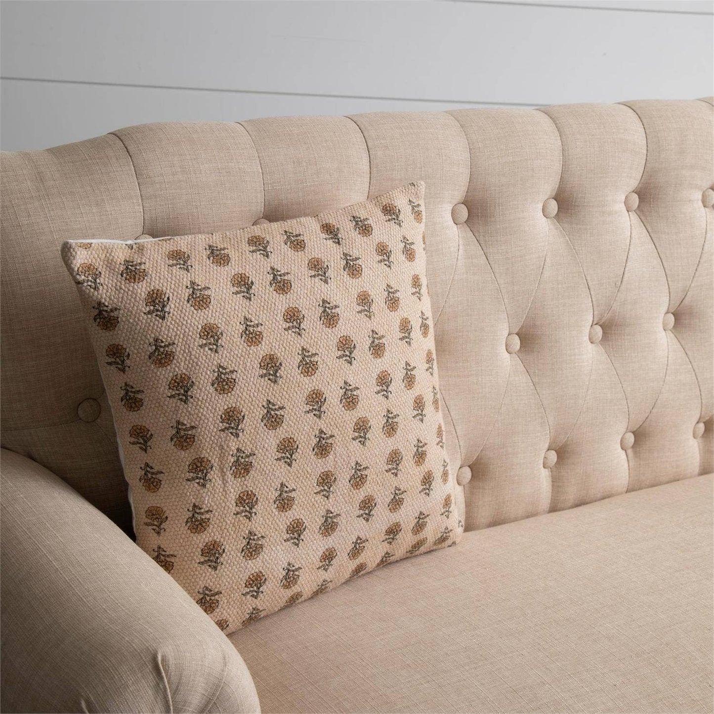 Block Print Cotton Pillow - Mustard Floral