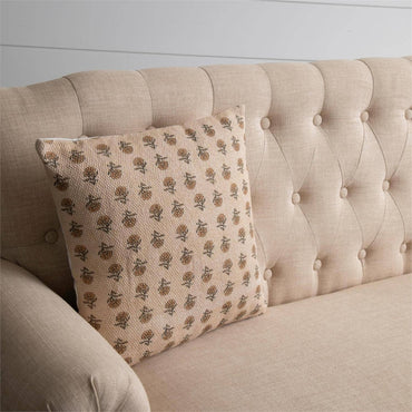 Block Print Cotton Pillow - Mustard Floral
