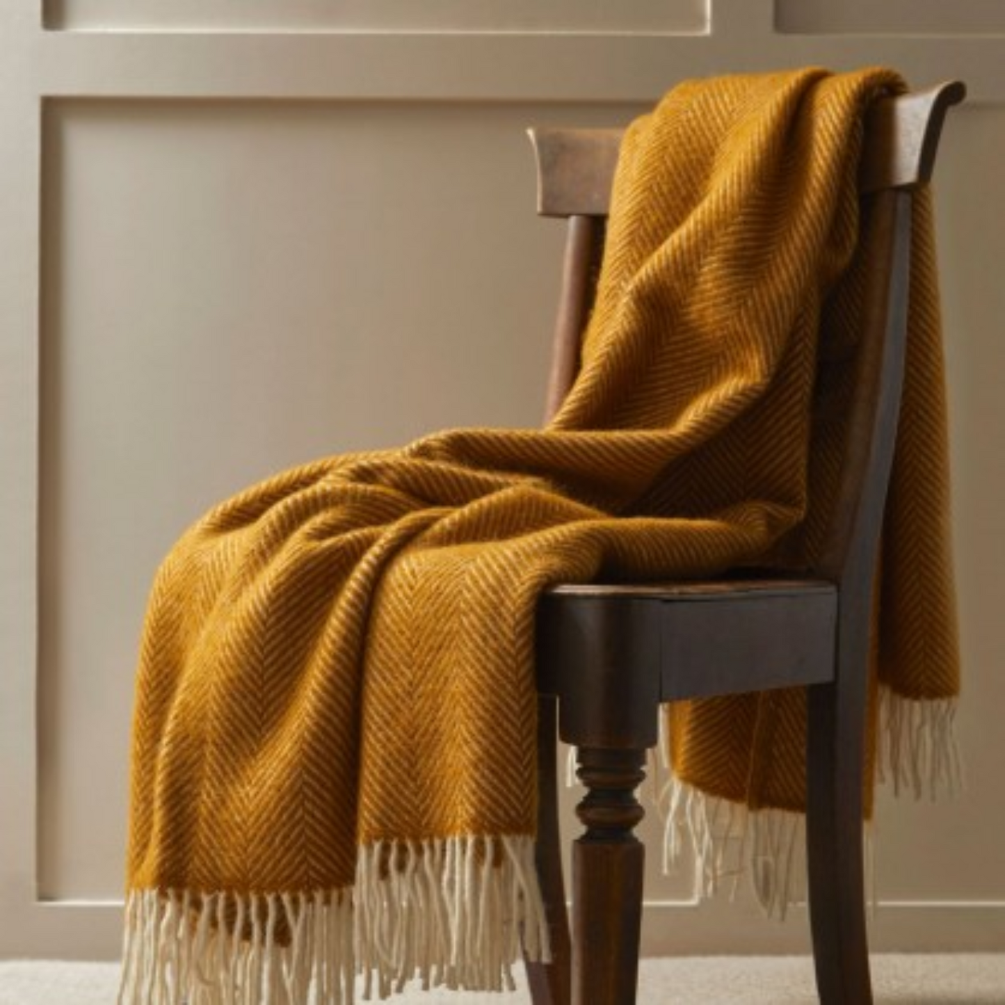 English Mustard British Wool Throw / Blanket