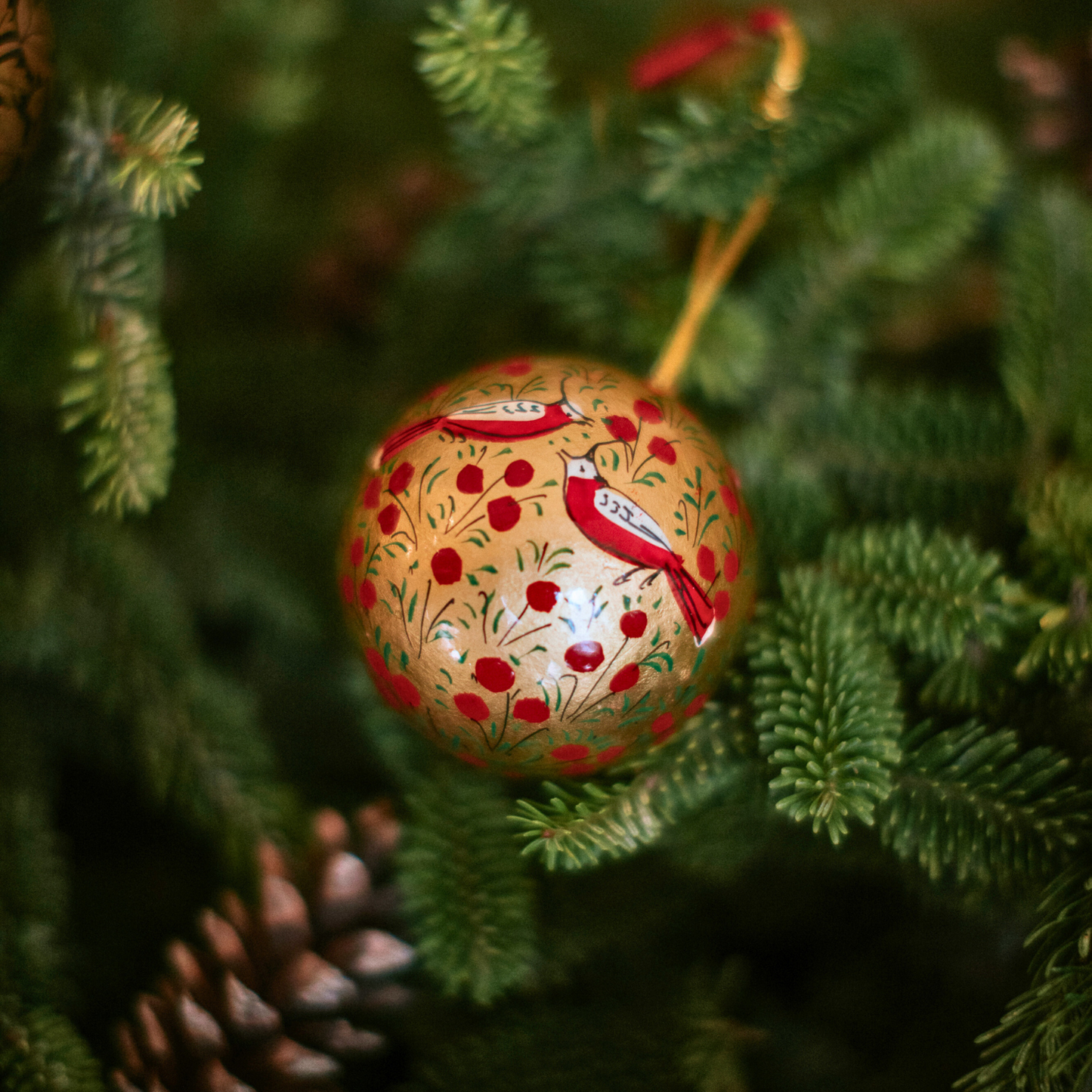 3" Gold & Red Bird Hanging Christmas Tree Bauble Decoration