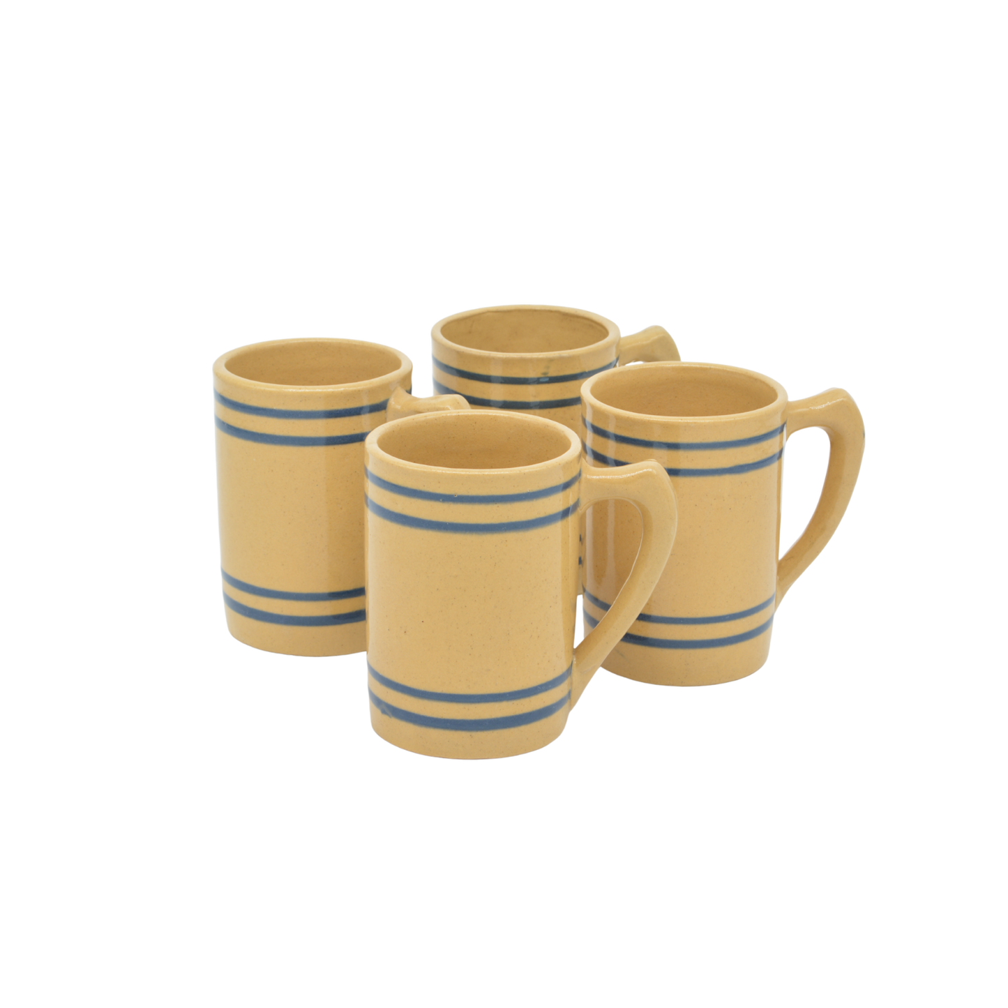 Yelloware Mugs with Cobalt Stripes | American Antique