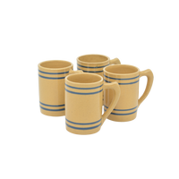 Yelloware Mugs with Cobalt Stripes | American Antique