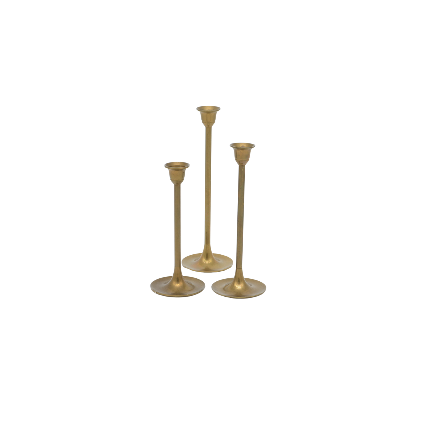 Set of Three Slim Brass Candlesticks | Antique