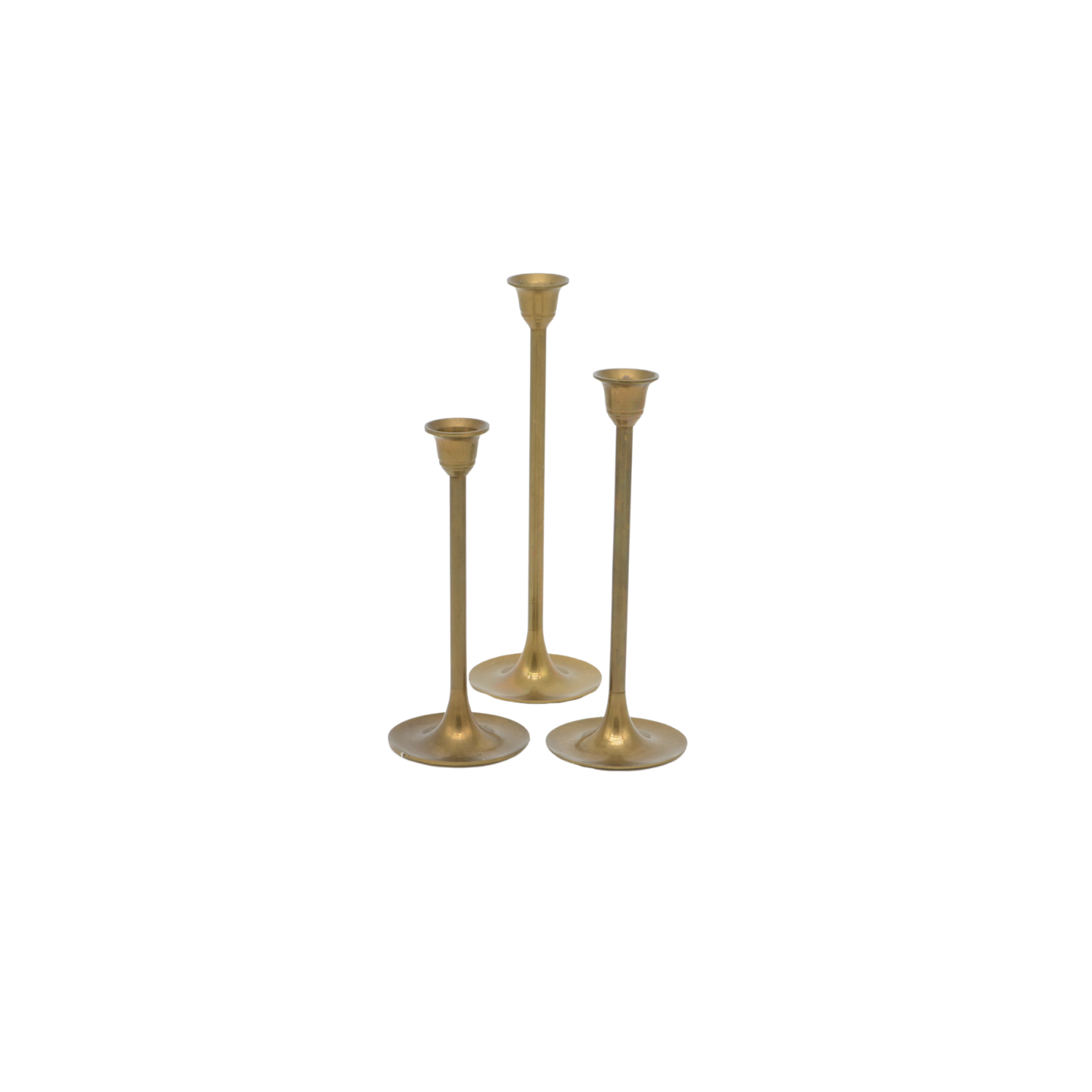Set of Three Slim Brass Candlesticks | Antique
